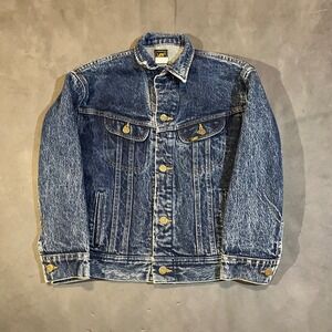 Vintage Lee Acid Wash Denim Trucker Jacket Dark Blue Womens Medium 100% Cotton